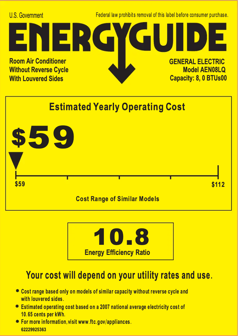 Page n°1 - Label énergétique GE AEN08LQ
