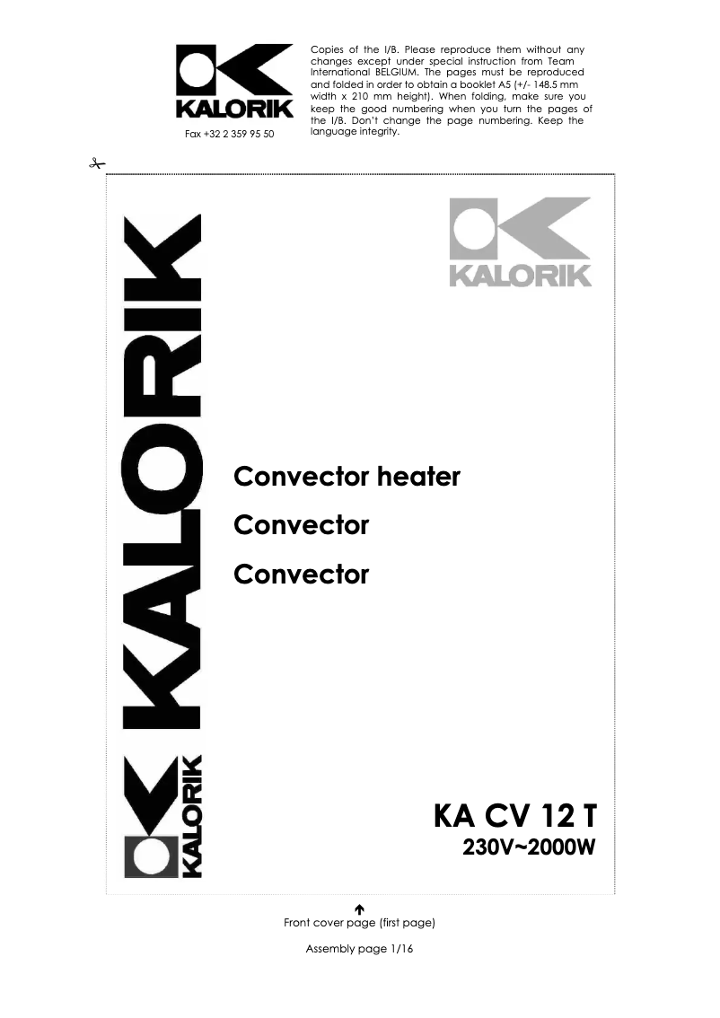 Page 1 de la notice Manuel utilisateur Kalorik KA CV 12 T