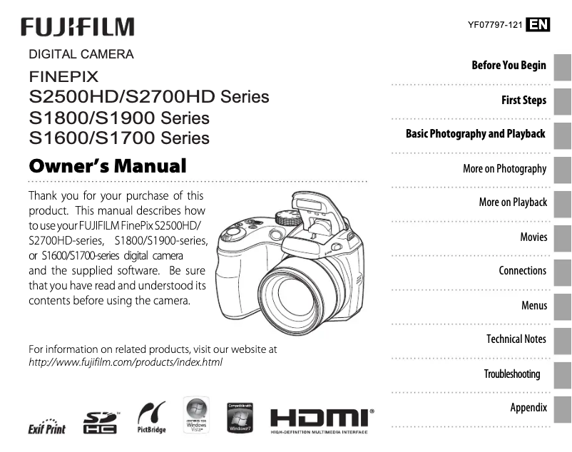 Page 1 de la notice Manuel utilisateur Fujifilm FinePix S2500HD