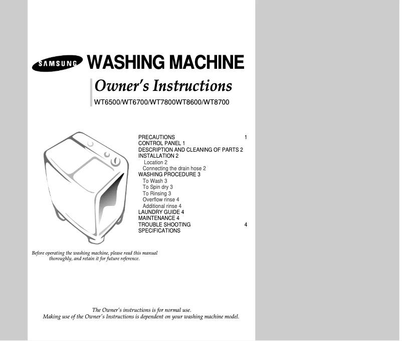 Image de la première page du manuel de l'appareil WT7800IG/YAN