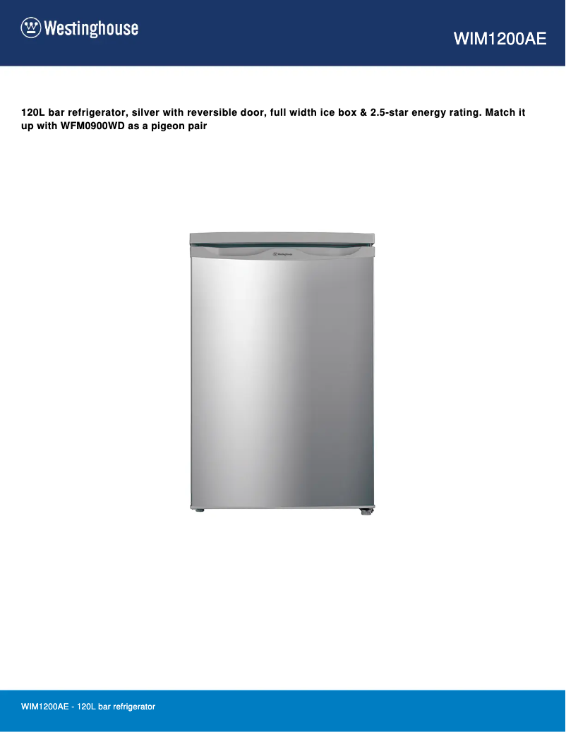 Page 1 de la notice Fiche technique Westinghouse WIM1200AE