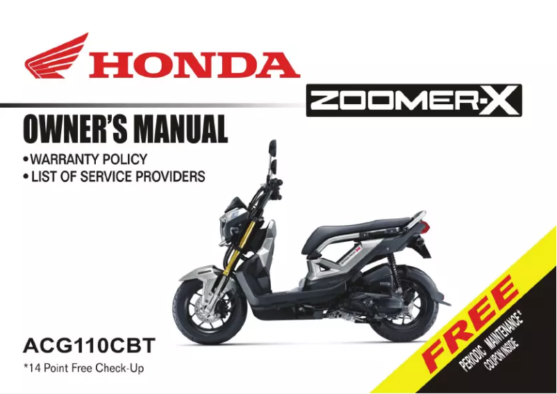 Page 1 de la notice Manuel utilisateur Honda Zoomer-X (2018)