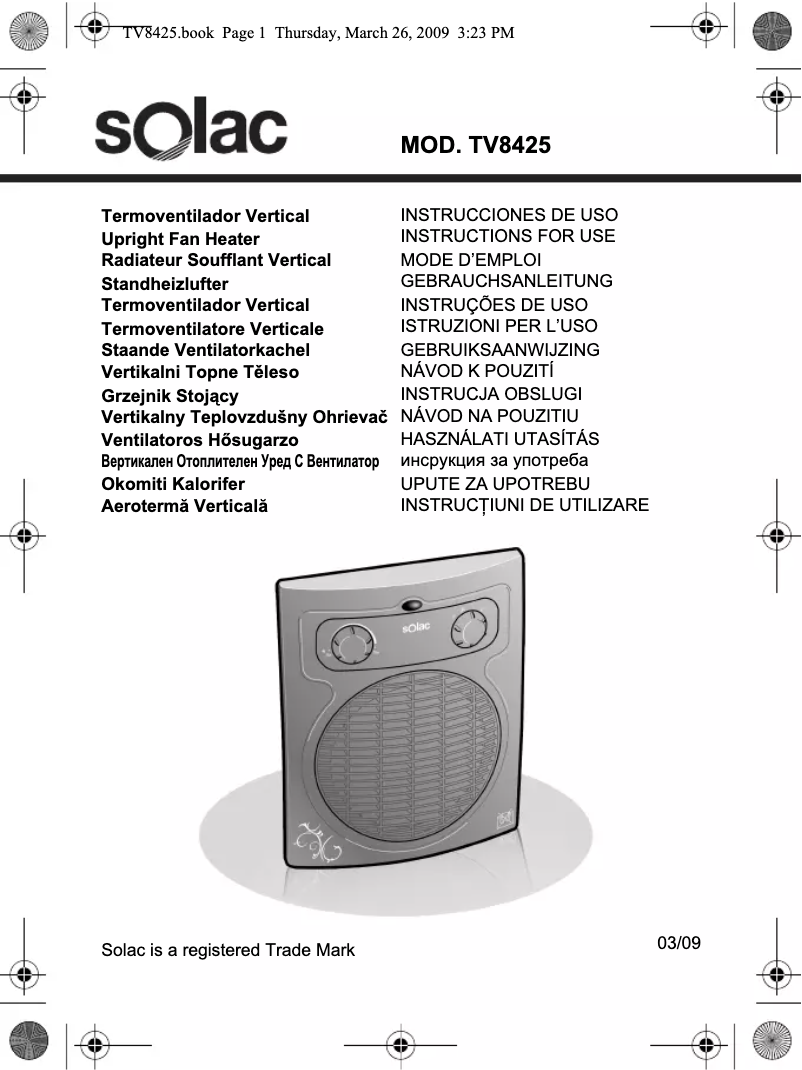 Page n°1 - Manuel utilisateur Solac TV8425