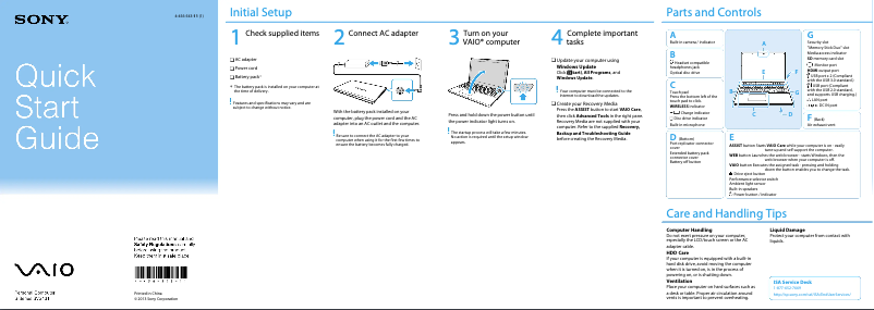 Image de la première page du manuel de l'appareil Vaio SVS1313ZDZB