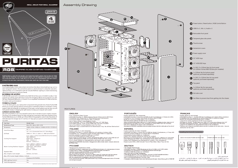 Page 1 de la notice Manuel utilisateur Cougar PURITAS RGB