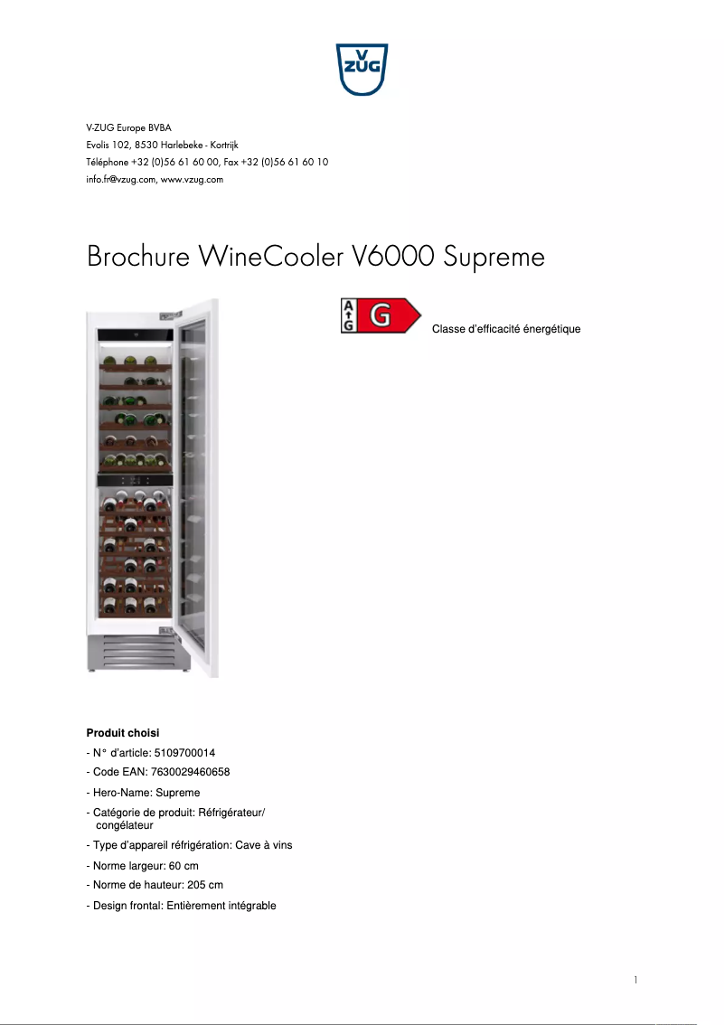 Image de la première page du manuel de l'appareil WineCooler V6000 Supreme