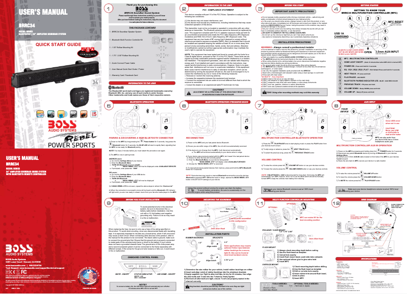 Page 1 de la notice Manuel utilisateur Boss BRRC34