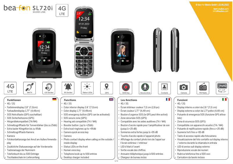 Page 1 de la notice Fiche technique Bea-fon SL720i