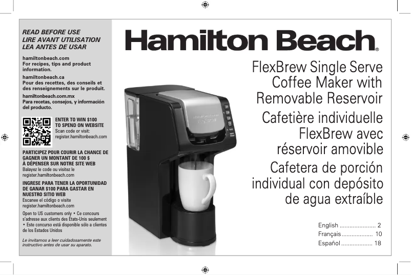 Page 1 de la notice Manuel utilisateur Hamilton Beach 49901
