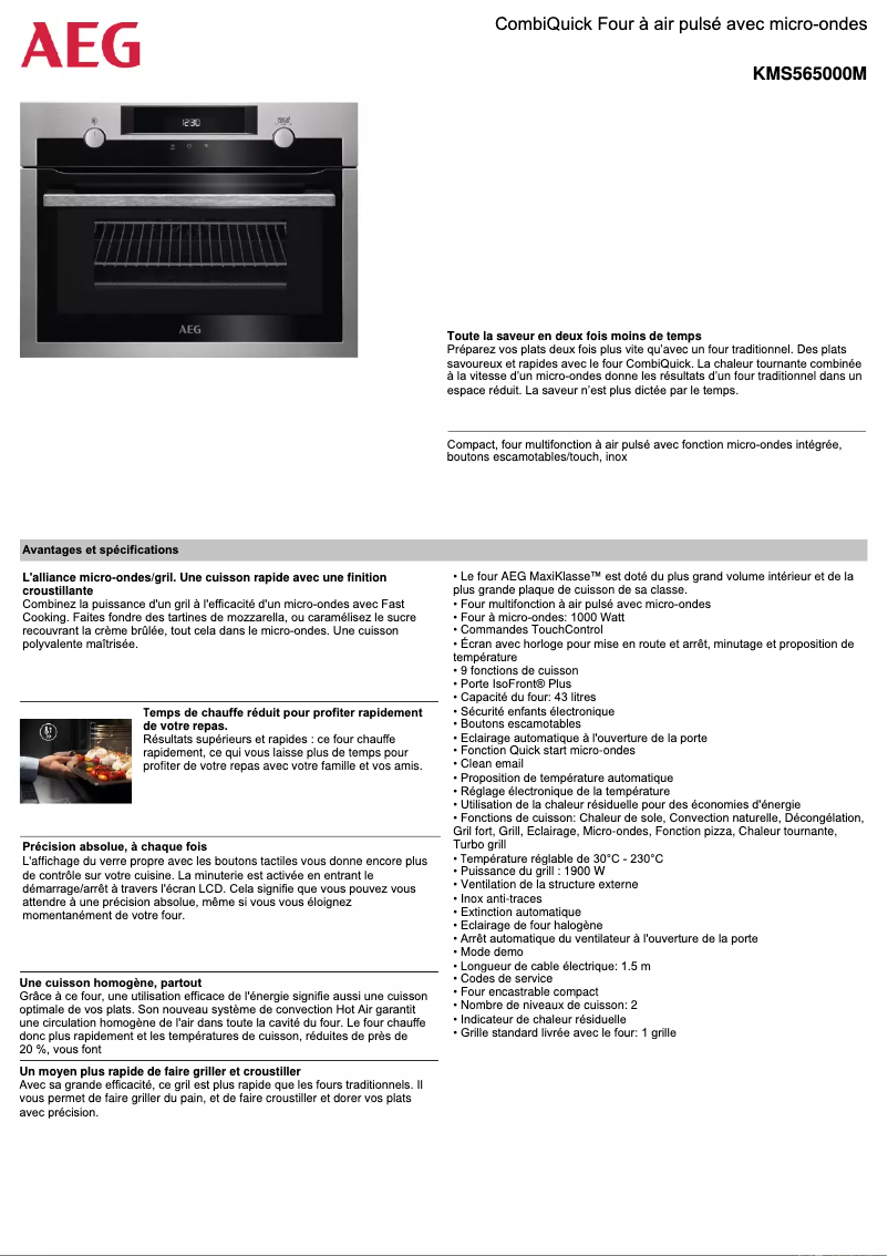 Page 1 de la notice Fiche technique AEG KMS565000M