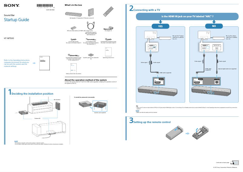 Page n°1 - Guide d'installation Sony HT-MT500