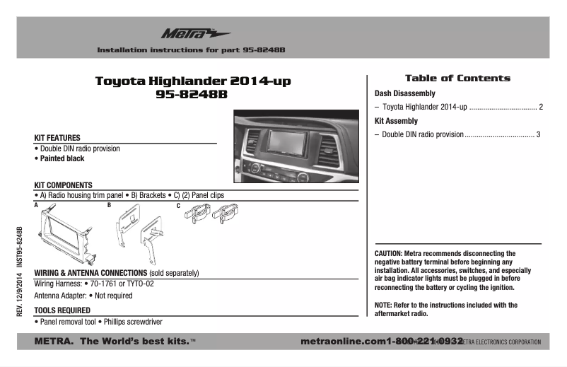 Page 1 de la notice Guide d'installation Metra 95-8248B