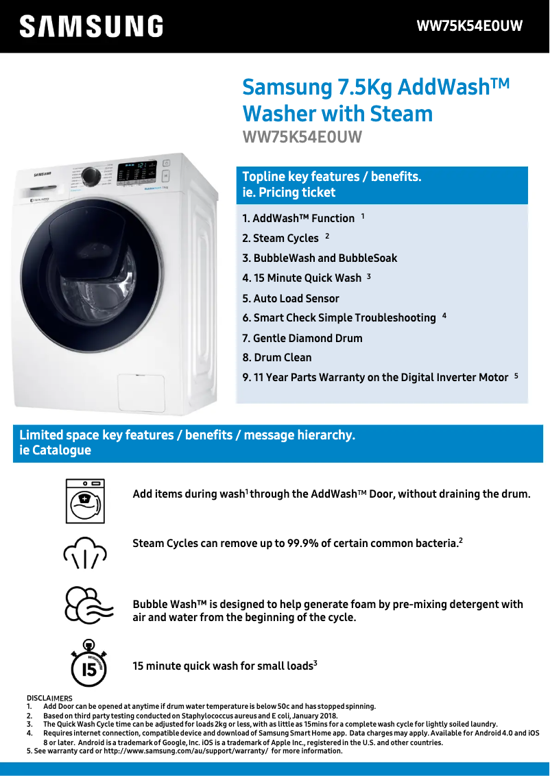 Image de la première page du manuel de l'appareil WW75K54E0UW