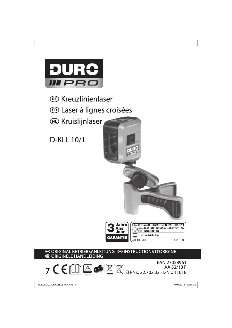 Page 1 de la notice Manuel utilisateur DURO PRO D-KLL 10/1