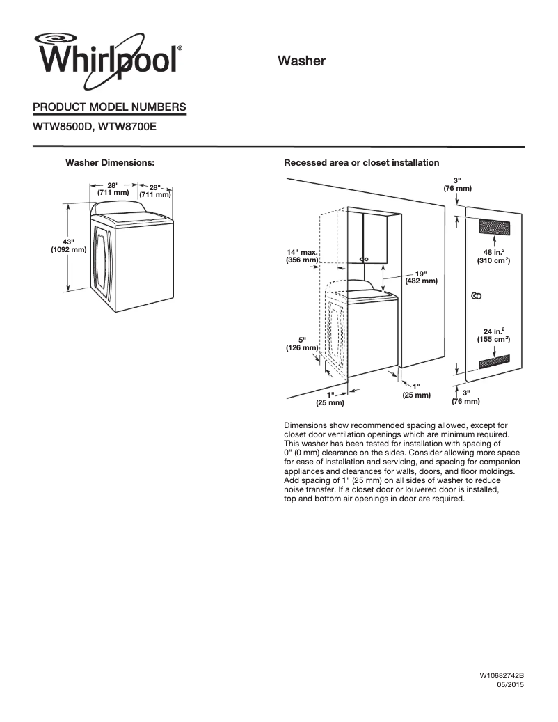 Page n°1 - Fiche technique Whirlpool WTW8700E