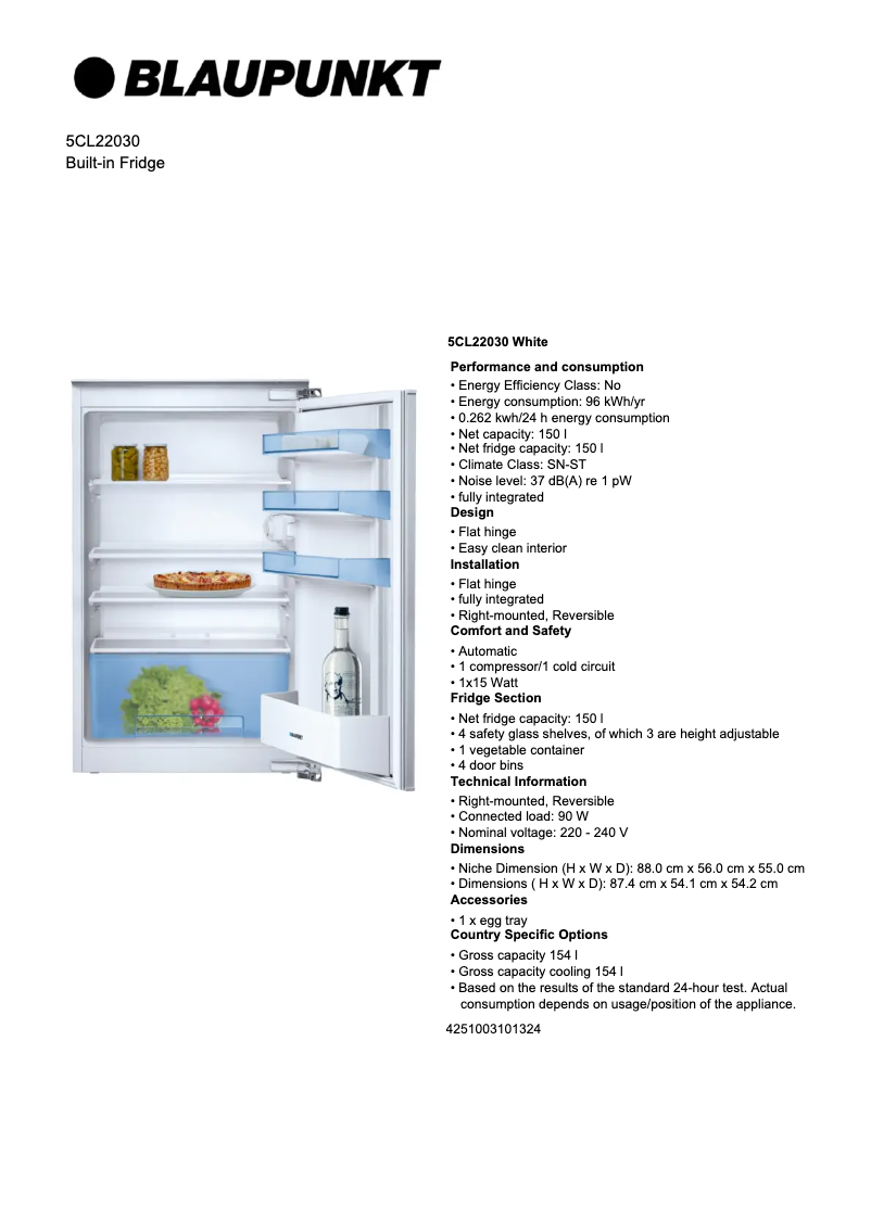 Page n°1 - Fiche technique Blaupunkt 5CL 22030