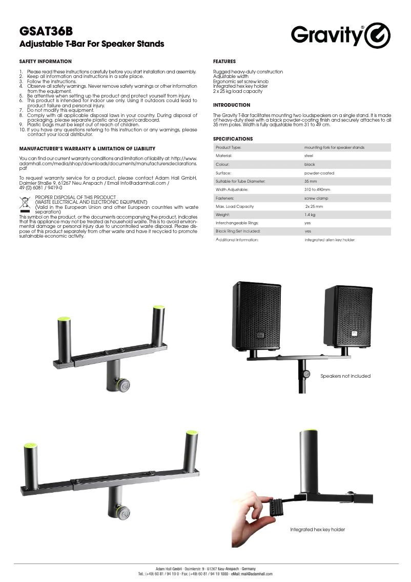 Page 1 de la notice Manuel utilisateur Gravity SAT 36 B