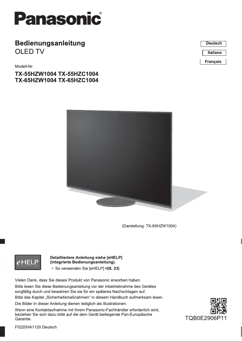 Page 1 de la notice Guide de démarrage rapide Panasonic TX-55HZW1004