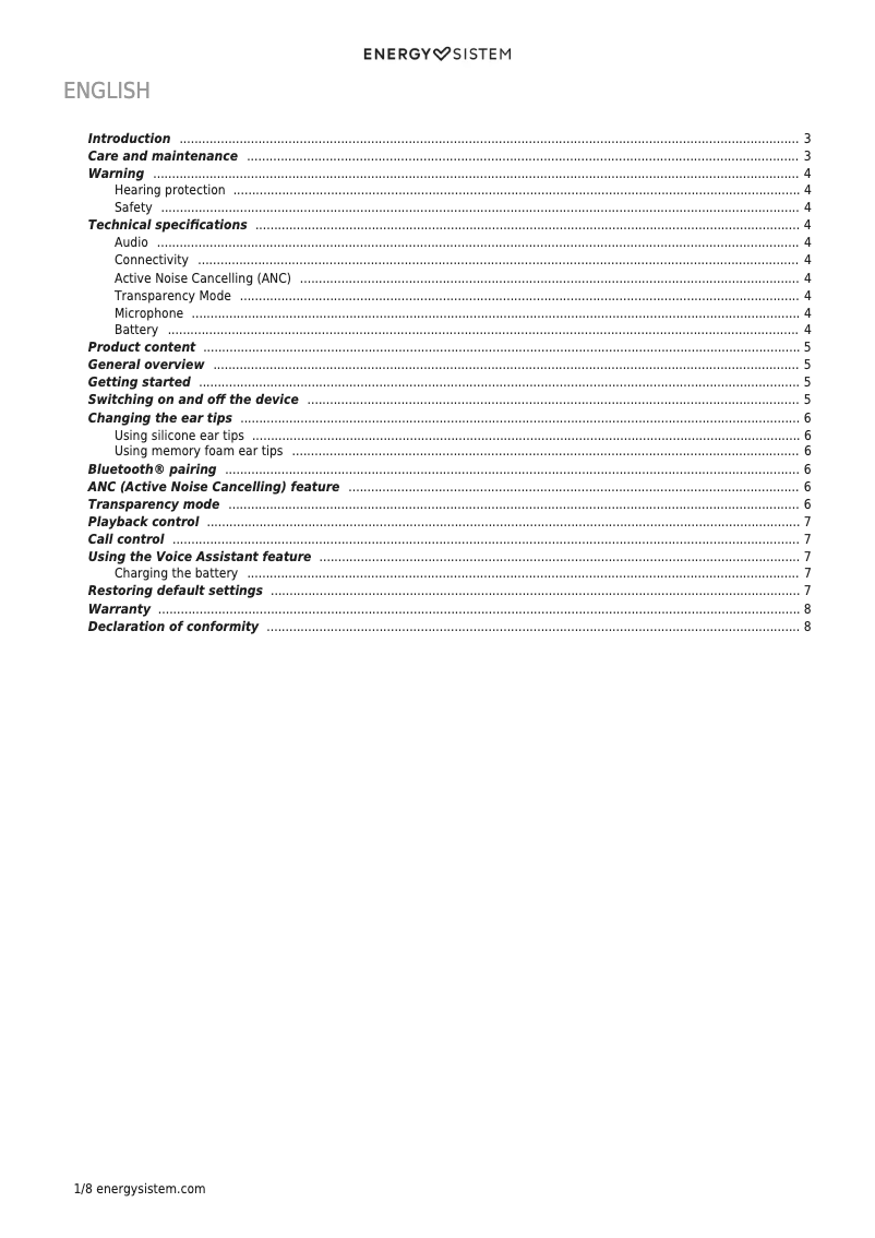 Page n°1 - Manuel utilisateur Energy Sistem Earphones True Wireless Travel 6