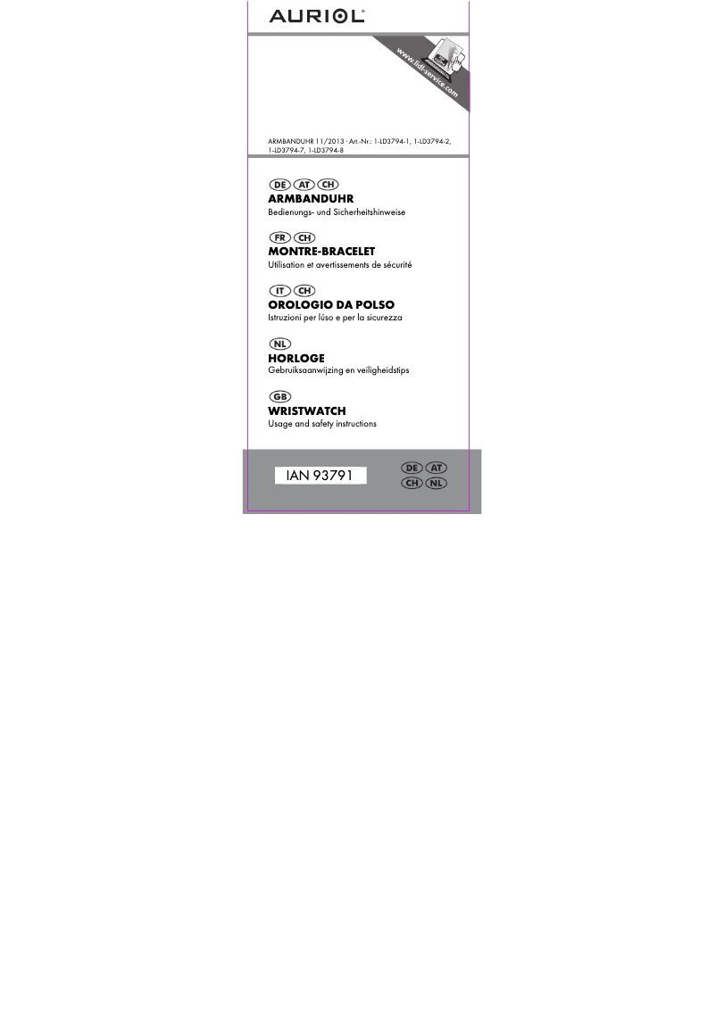 Page 1 de la notice Manuel utilisateur Auriol IAN 93791