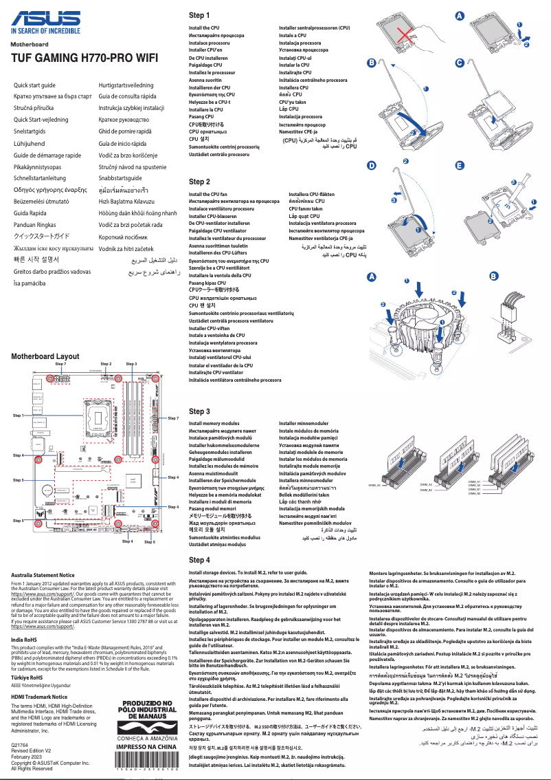 Page 1 de la notice Guide de démarrage rapide Asus TUF GAMING H770-PRO WIFI