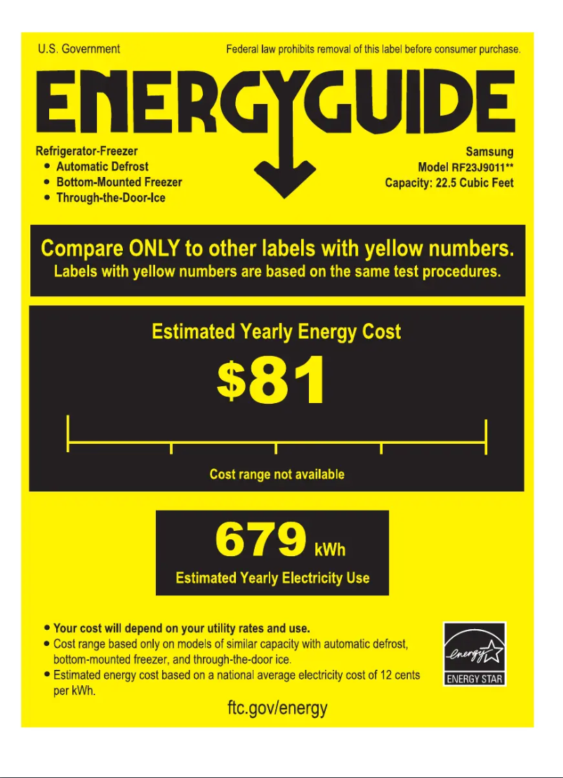 Page 1 de la notice Label énergétique Samsung RF23J9011