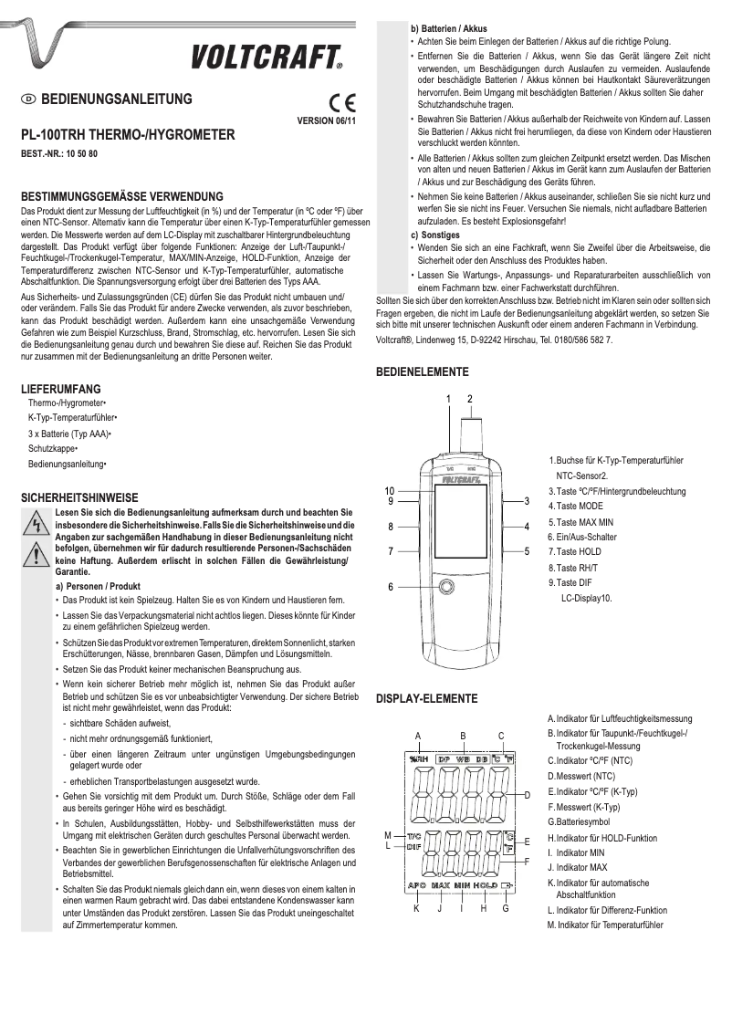 Image de la première page du manuel de l'appareil PL-100TRH