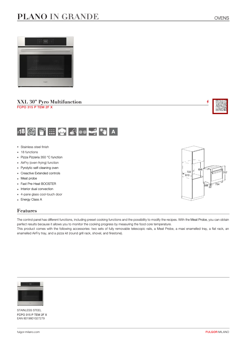 Page 1 de la notice Fiche technique Fulgor Milano FCPO 315 P TEM 2F X