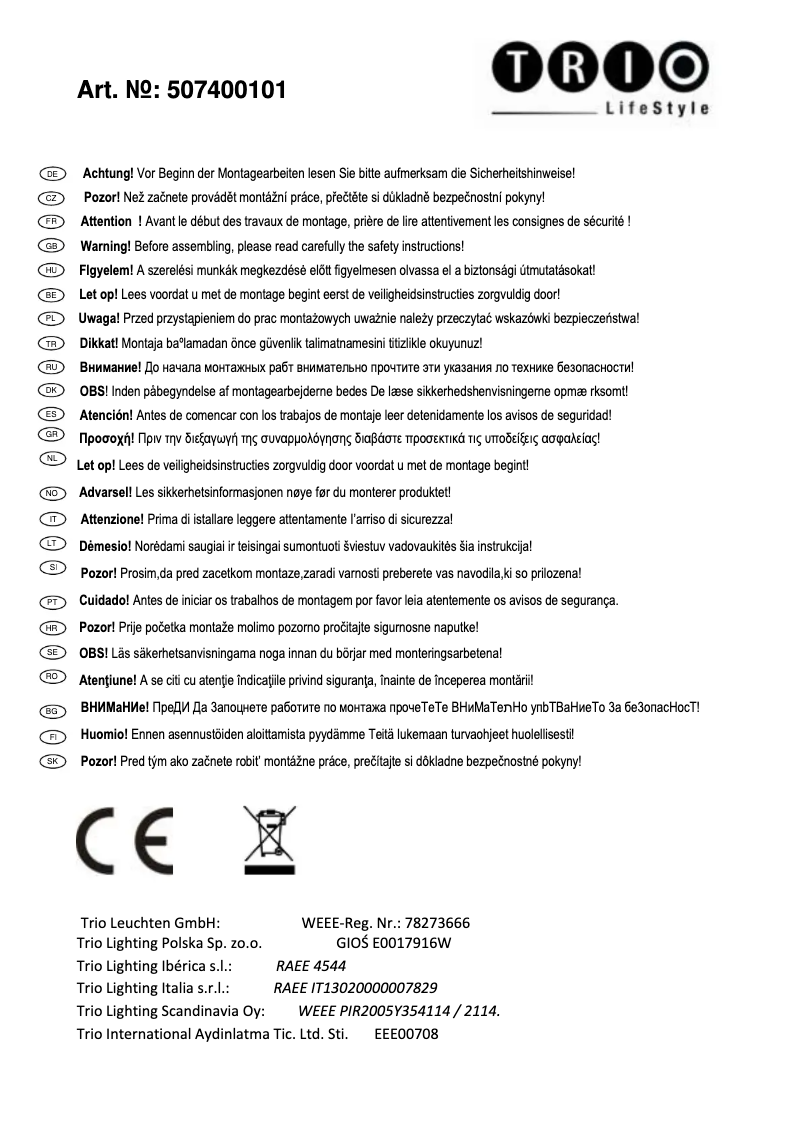 Page 1 de la notice Manuel utilisateur Trio Lighting Gent
