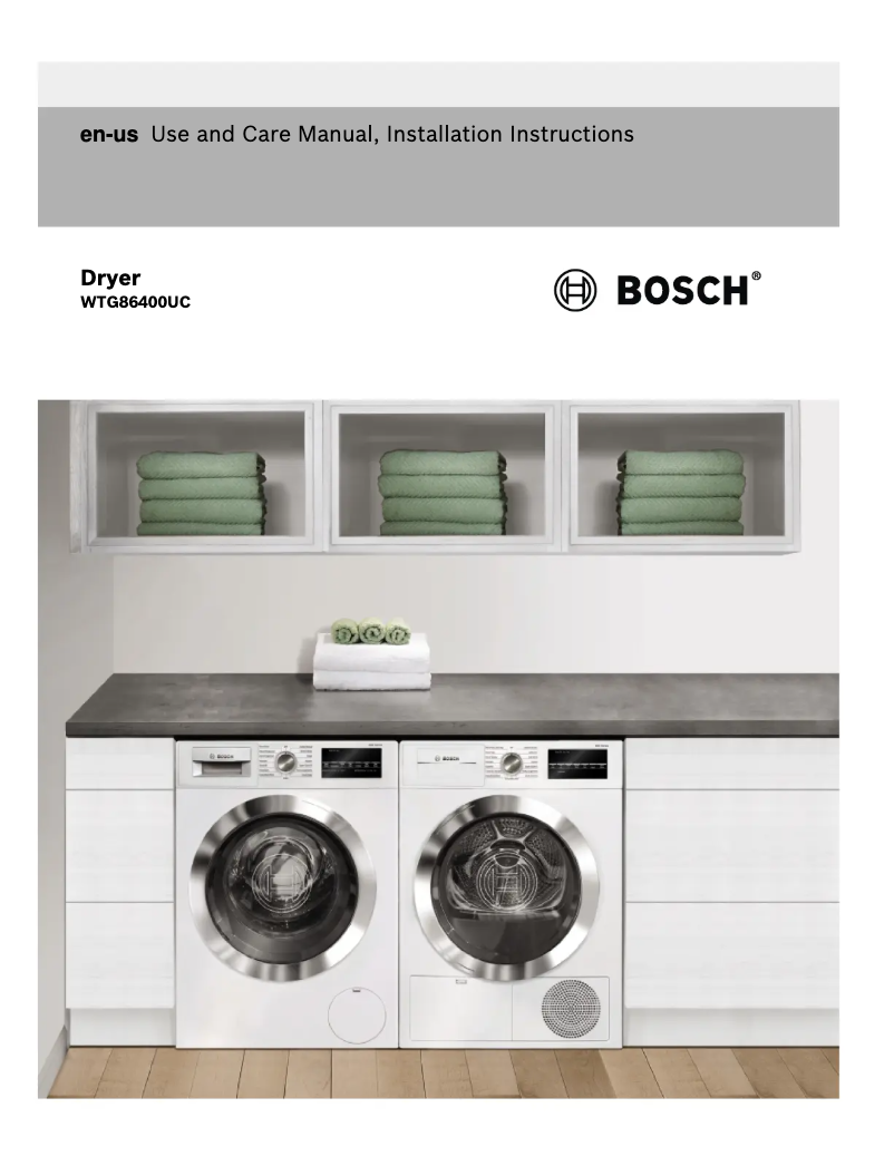 Page n°1 - Manuel d'utilisation et d'entretien Bosch WTG86400UC