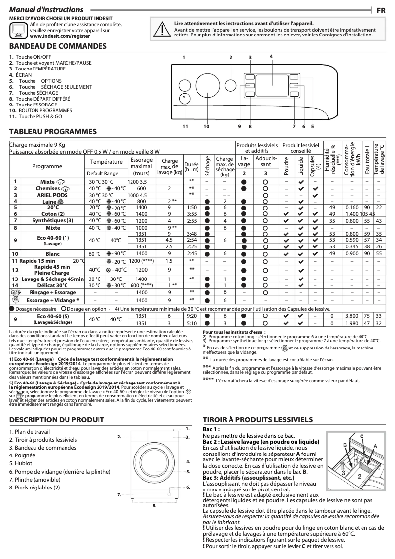 Page n°1 - Manuel utilisateur Indesit BDE 96435 WKV FR
