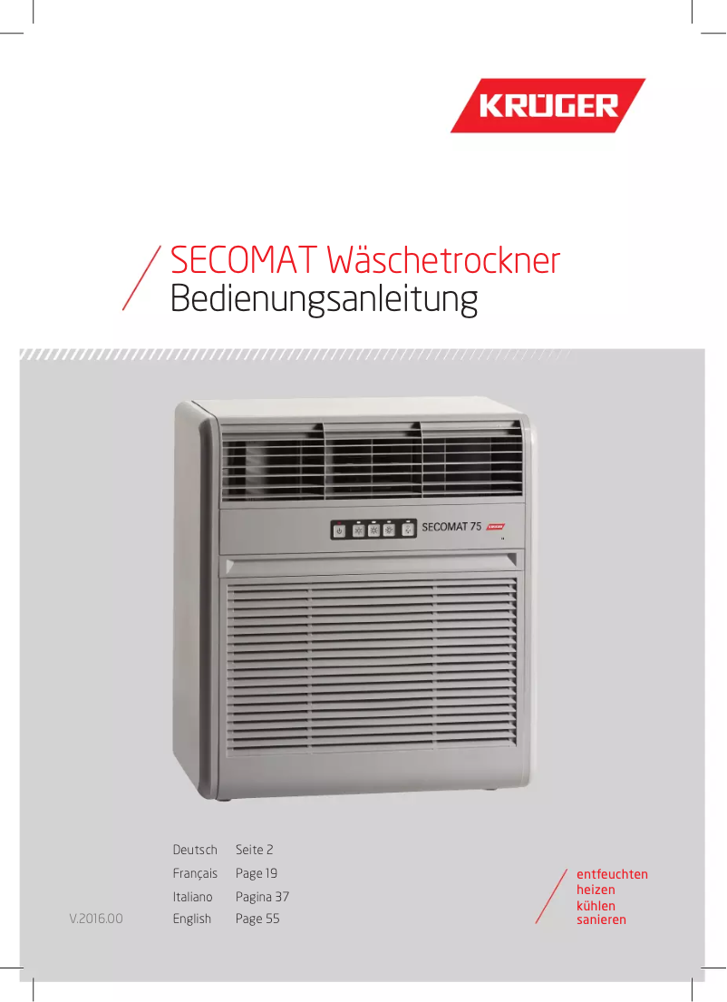 Page n°1 - Manuel utilisateur Krüger Secomat 100