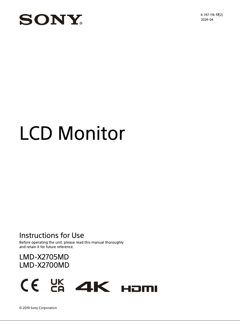 Page 1 de la notice Manuel utilisateur Sony LMD-X2700MD