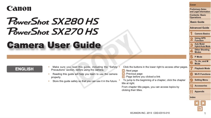 Page 1 de la notice Manuel utilisateur Canon PowerShot SX280 HS