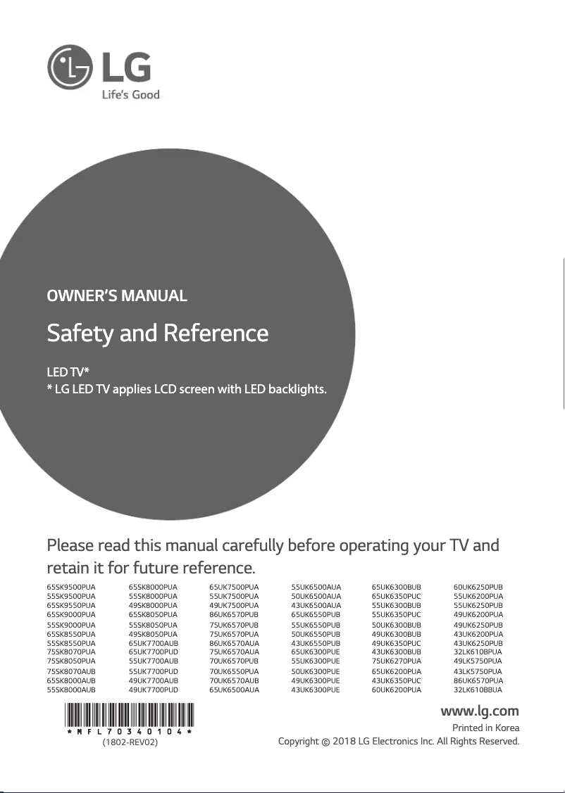 Page 1 de la notice Manuel utilisateur LG 50UK6550PUB