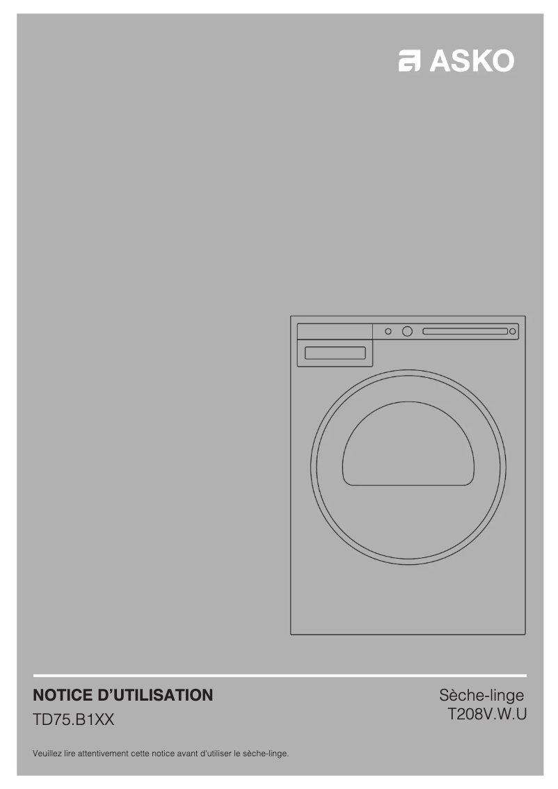 Page 1 de la notice Manuel d'utilisation et d'entretien Asko T208V.W
