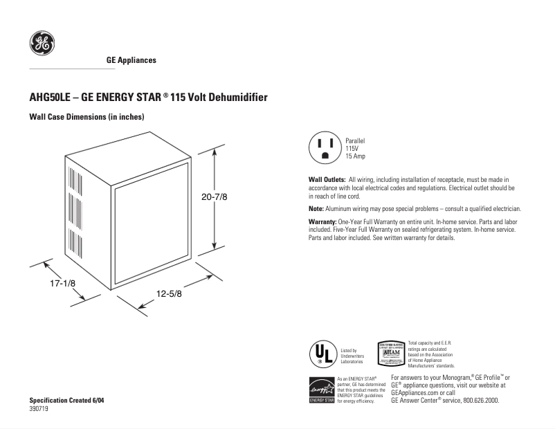 Imagen de la primera página del manual del dispositivo AHG50LE