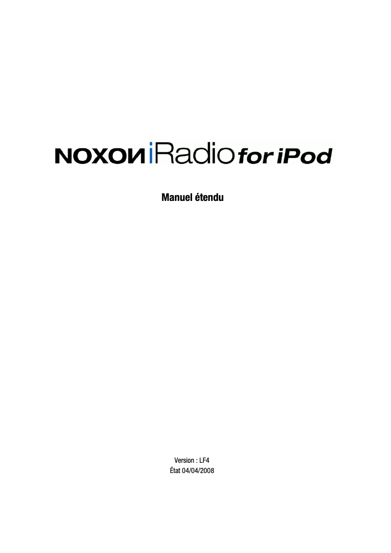 Page n°1 - Manuel utilisateur Noxon IRadio for iPod