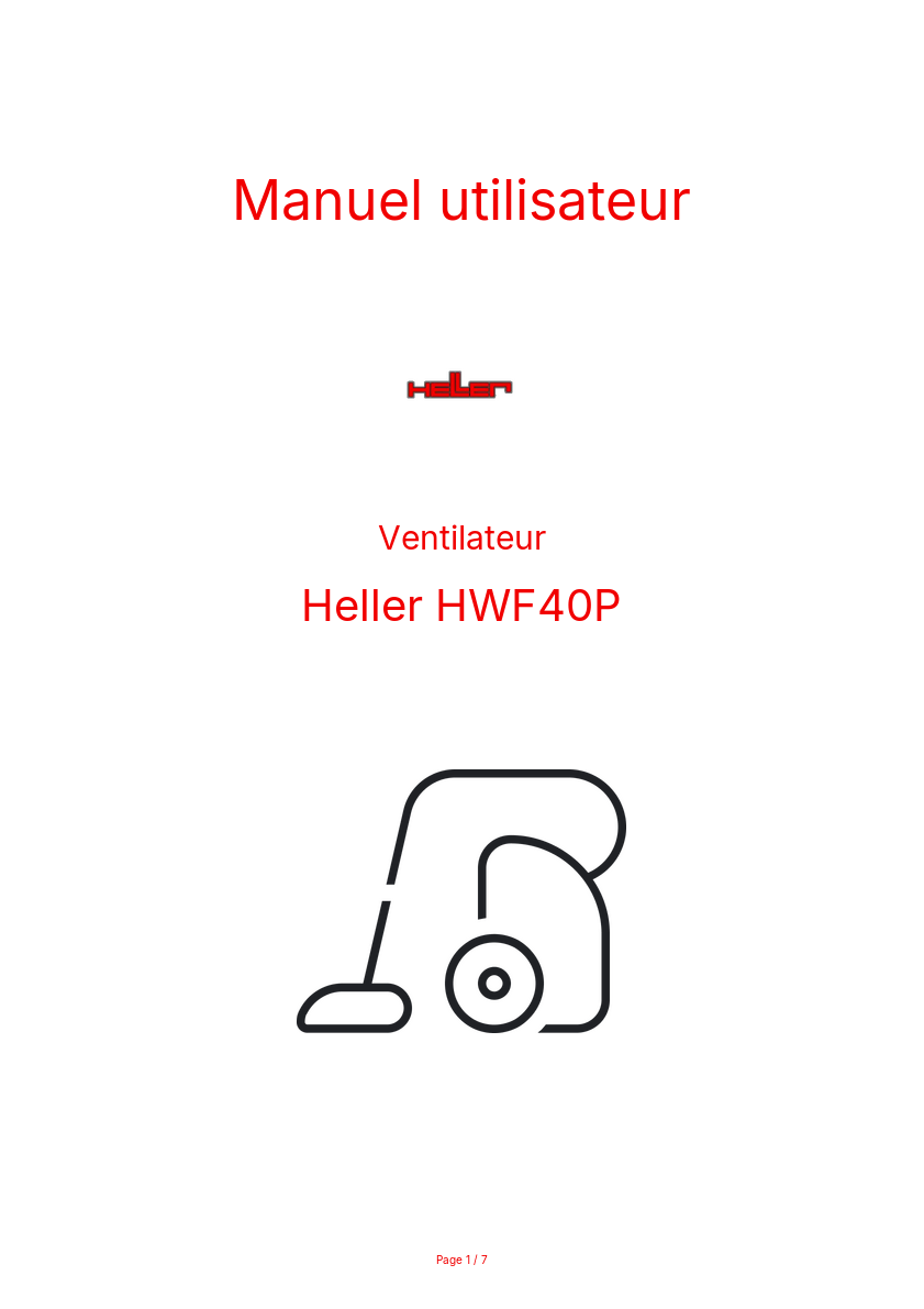 Page n°1 - Manuel utilisateur Heller HWF40P