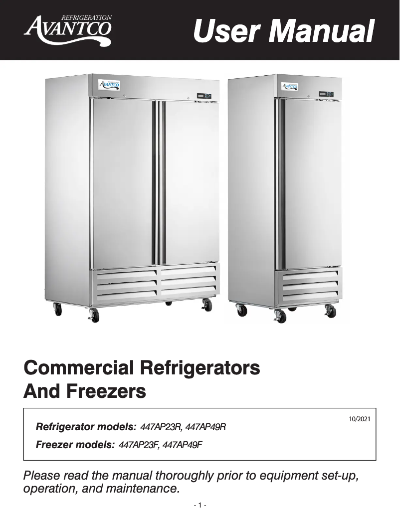 Página 1 del manual Manual de usuario Avantco Plus AP-49F