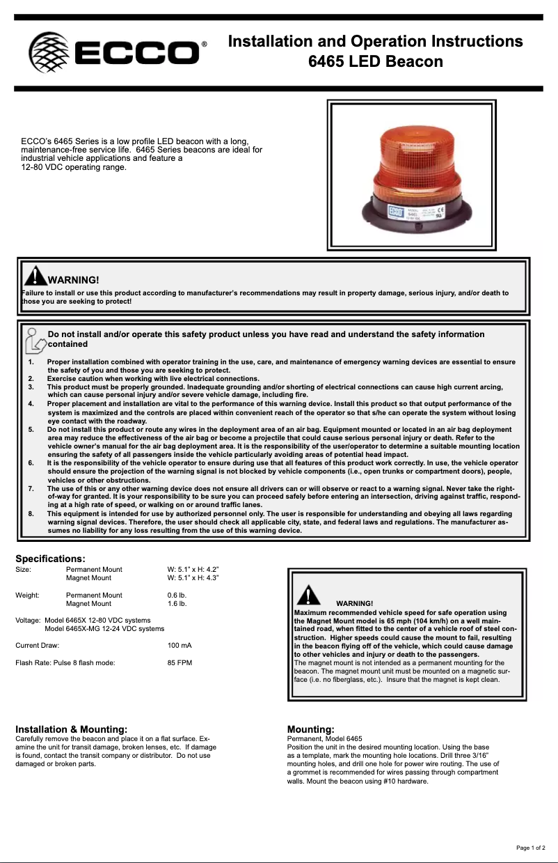 Page 1 de la notice Manuel utilisateur Epcom X6465R
