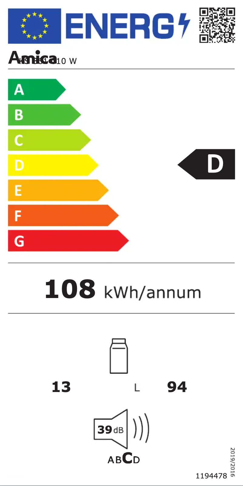 Page n°1 - Label énergétique Amica KS 361 010 W