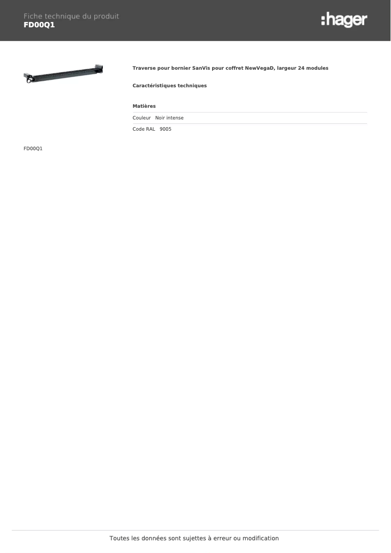 Page n°1 - Fiche technique Hager FD00Q1