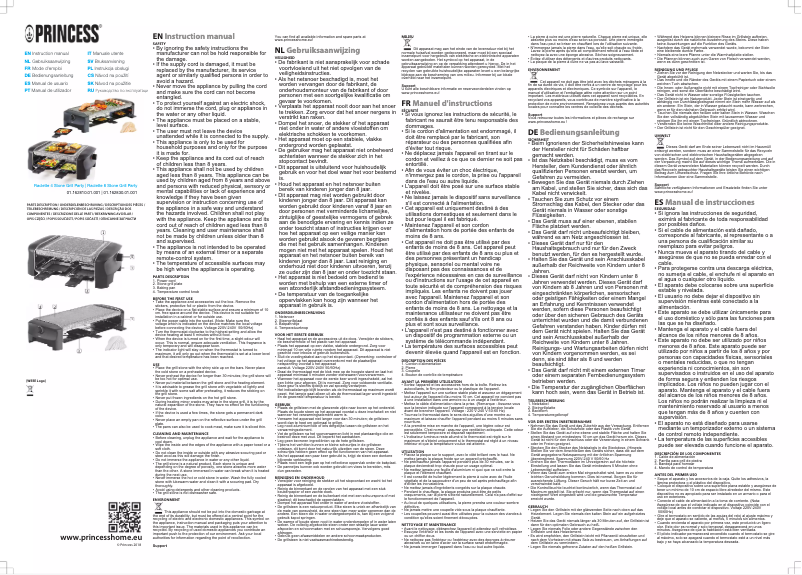 Page 1 de la notice Manuel utilisateur Princess Raclette 8 Stone Grill Party 162830