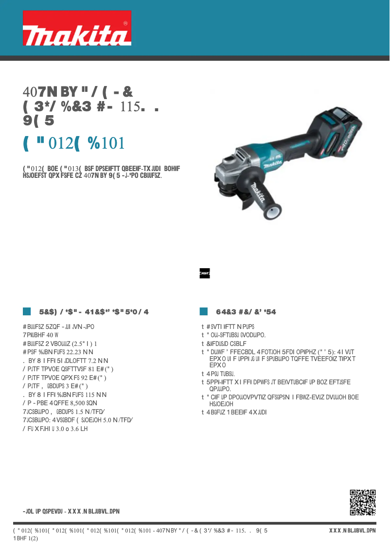 Page 1 de la notice Fiche technique Makita GA012GD101