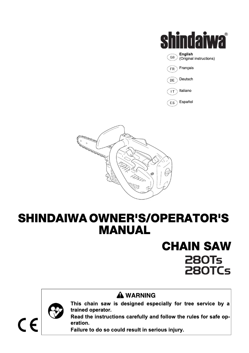 Page 1 de la notice Manuel utilisateur Shindaiwa 280TS