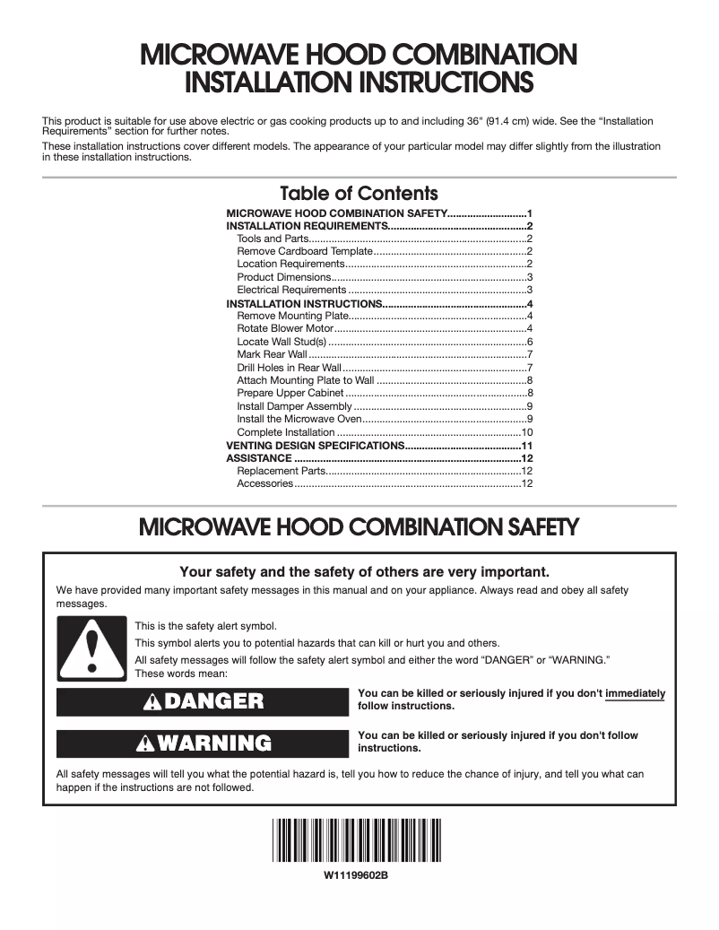 Page 1 de la notice Guide d'installation Maytag MMV1175JK