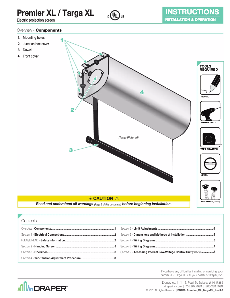 Page 1 de la notice Manuel utilisateur Draper Premier XL