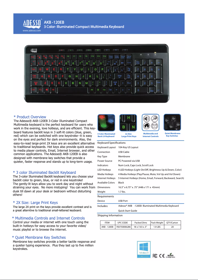 Page 1 de la notice Manuel utilisateur Adesso SlimTouch 120