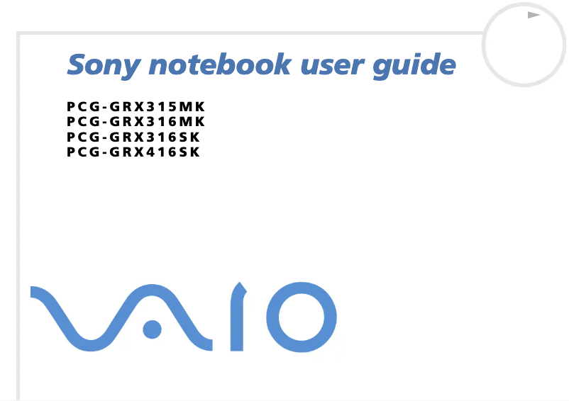 Image de la première page du manuel de l'appareil Vaio PCG-GRX316MK